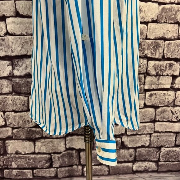 Colorayons Vintage Turquoise & White Striped Blouse Size M - Picture 9 of 10